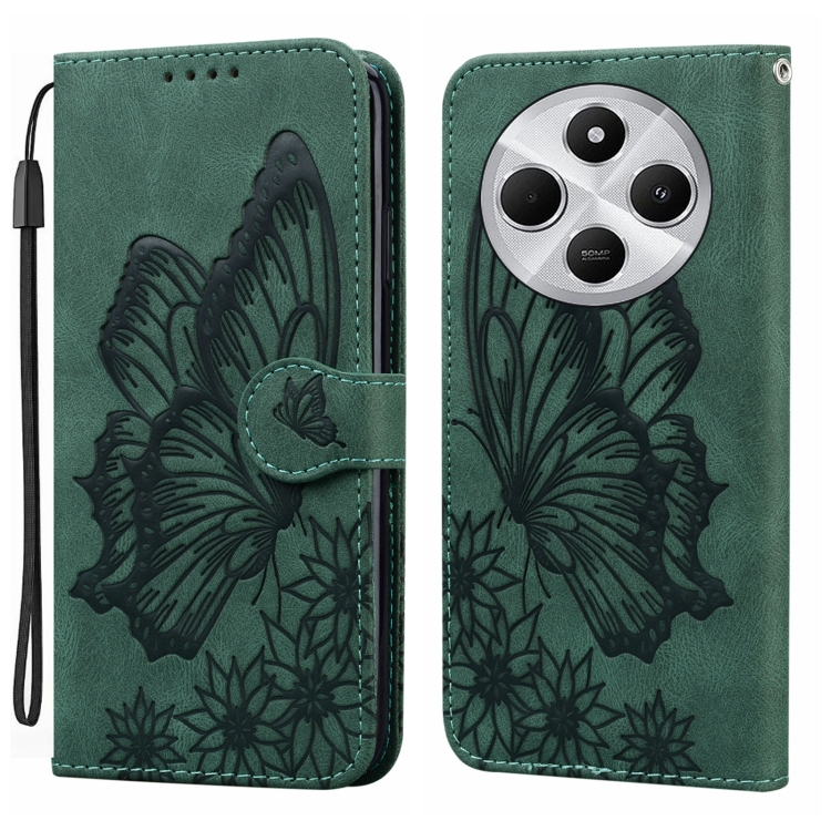 

For Redmi 14C 4G Retro Skin Feel Butterflies Embossing Horizontal Flip Leather Phone Case(Green)