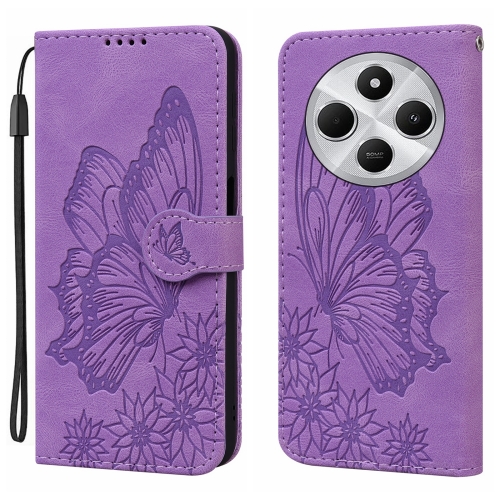 

For Redmi 14C 4G Retro Skin Feel Butterflies Embossing Horizontal Flip Leather Phone Case(Purple)