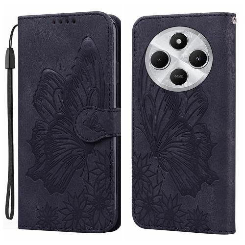 

For Redmi A4 5G Retro Skin Feel Butterflies Embossing Horizontal Flip Leather Phone Case(Black)