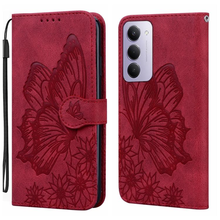 

For Redmi 15 5G Global / 4G SEA 169.5mm Retro Skin Feel Butterflies Embossing Horizontal Flip Leather Phone Case(Red)