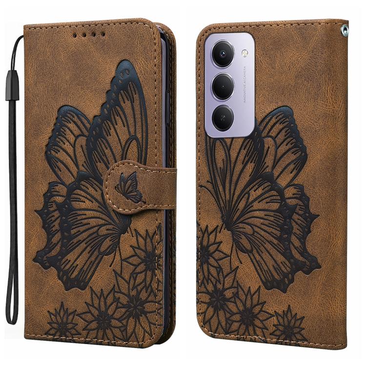 

For Redmi 15 5G / 4G EU 171mm Retro Skin Feel Butterflies Embossing Horizontal Flip Leather Phone Case(Brown)