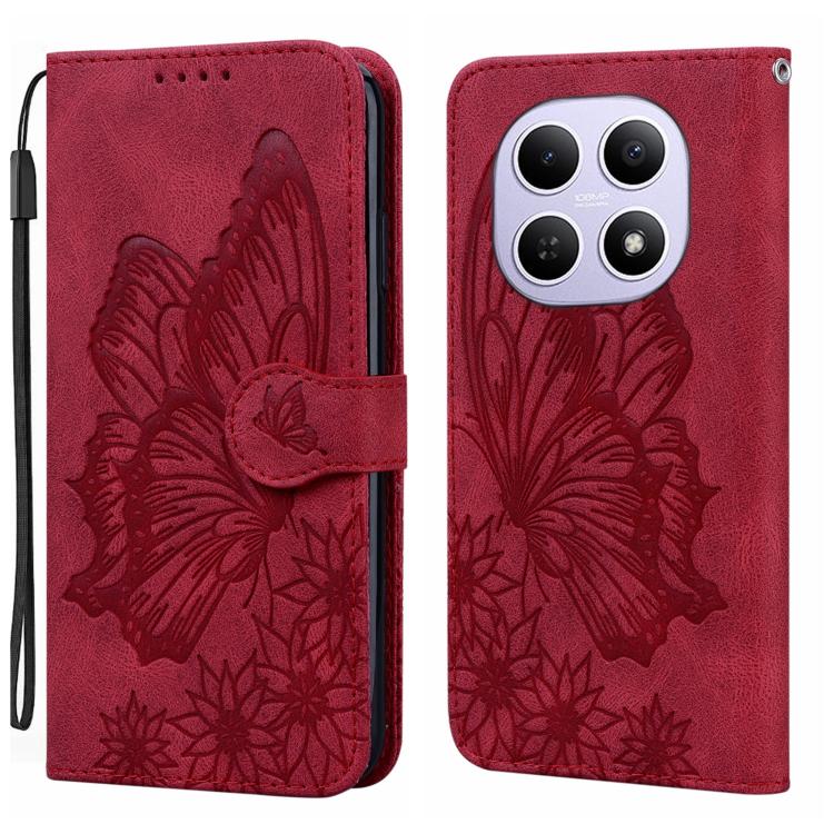 

For Redmi Note 15 4G / 5G Global 164mm Retro Skin Feel Butterflies Embossing Horizontal Flip Leather Phone Case(Red)
