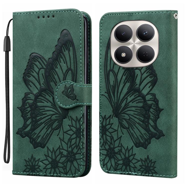 

For Redmi Note 15 Pro 4G Global 163.2mm Retro Skin Feel Butterflies Embossing Horizontal Flip Leather Phone Case(Green)