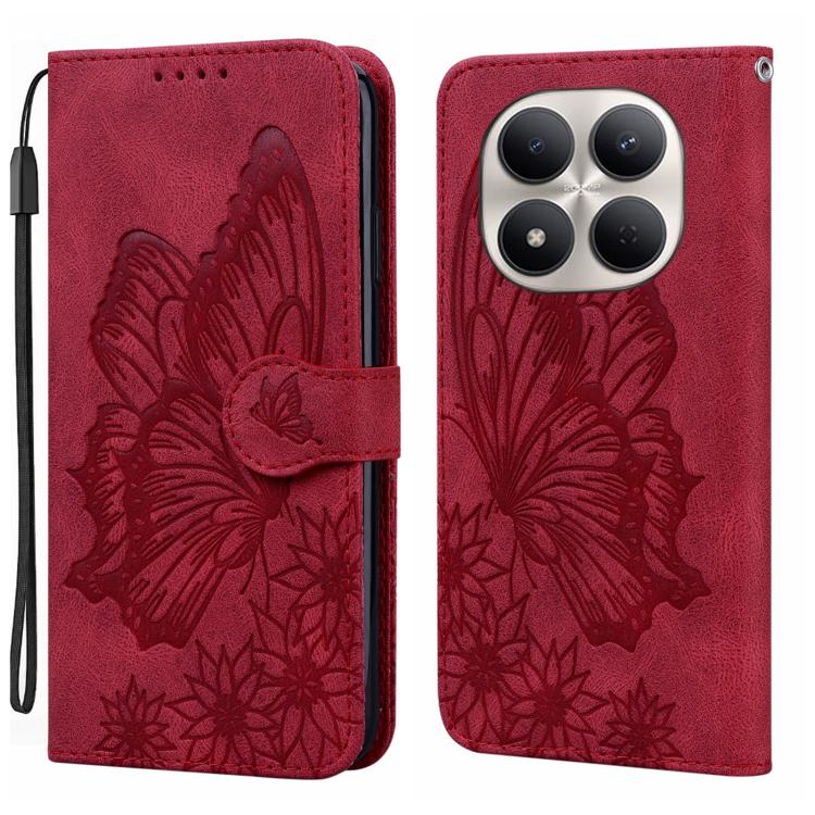 

For Redmi Note 15 Pro 4G Global 163.2mm Retro Skin Feel Butterflies Embossing Horizontal Flip Leather Phone Case(Red)