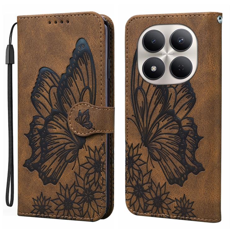 

For Redmi Note 15 Pro 4G Global 165.8mm Retro Skin Feel Butterflies Embossing Horizontal Flip Leather Phone Case(Brown)