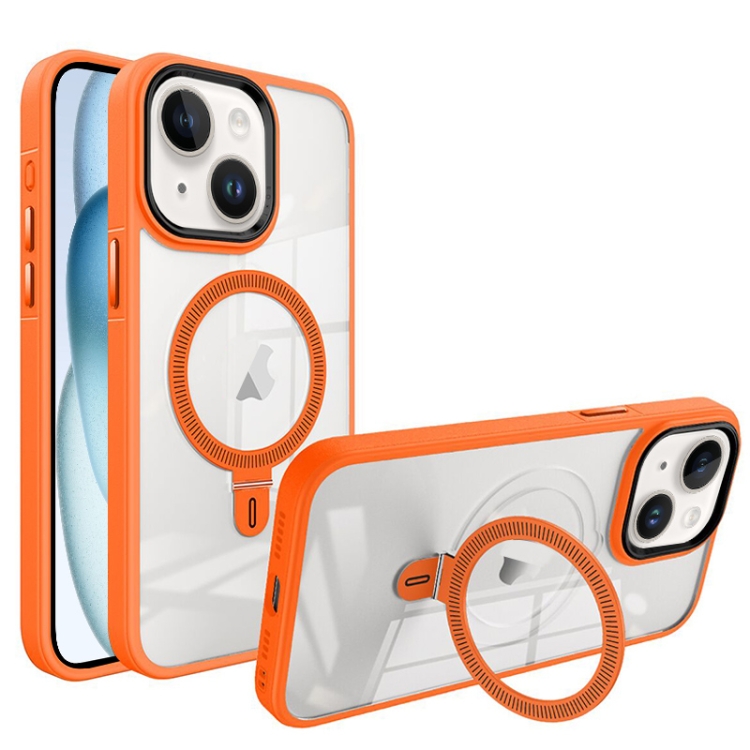 

For iPhone 15 Shield Armor MagSafe Holder Phone Case(Orange)