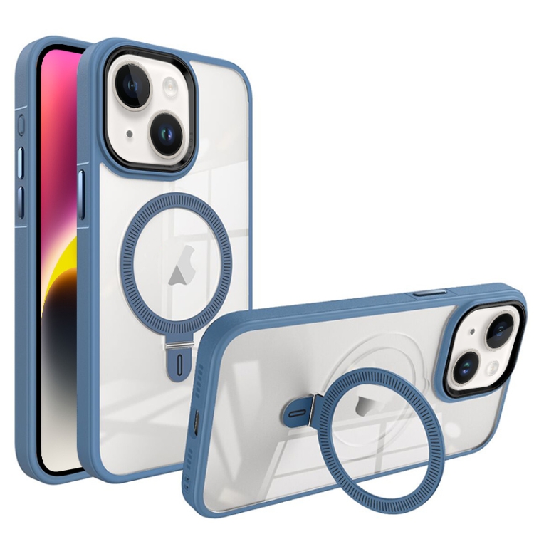 

For iPhone 14 Shield Armor MagSafe Holder Phone Case(Blue)