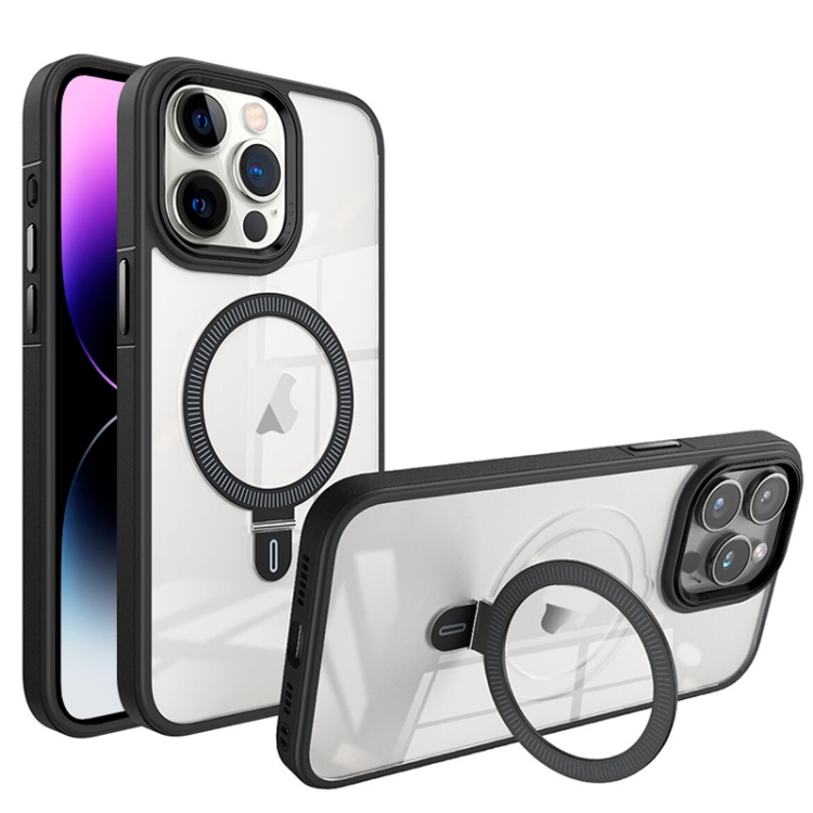

For iPhone 14 Pro Shield Armor MagSafe Holder Phone Case(Black)