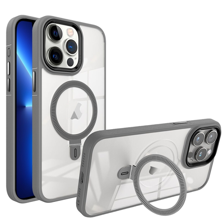 

For iPhone 13 Pro Max Shield Armor MagSafe Holder Phone Case(Grey)