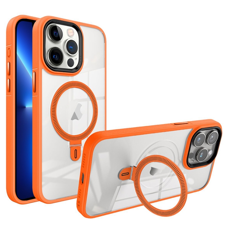 

For iPhone 13 Pro Max Shield Armor MagSafe Holder Phone Case(Orange)