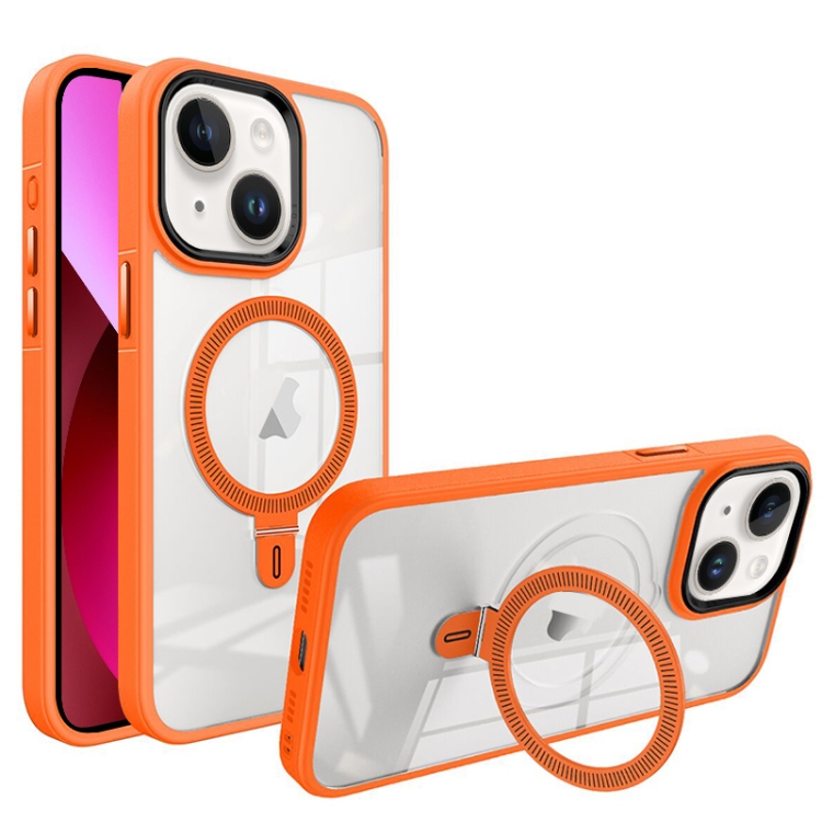 

For iPhone 13 Shield Armor MagSafe Holder Phone Case(Orange)