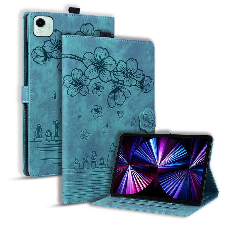 

For Honor Pad X9a / X9 Pro Cartoon Sakura Cat Embossed Leather Tablet Case(Green)