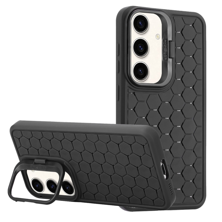 

For Samsung Galaxy S24 5G Honeycomb Radiating Lens Holder Magsafe Phone Case(Black)