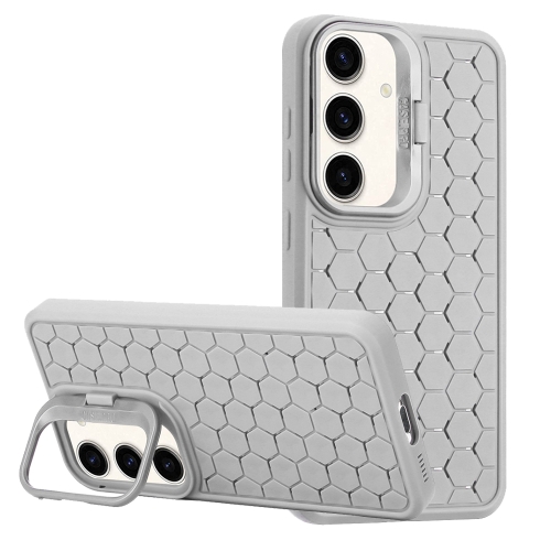 

For Samsung Galaxy S24 5G Honeycomb Radiating Lens Holder Magsafe Phone Case(Grey)