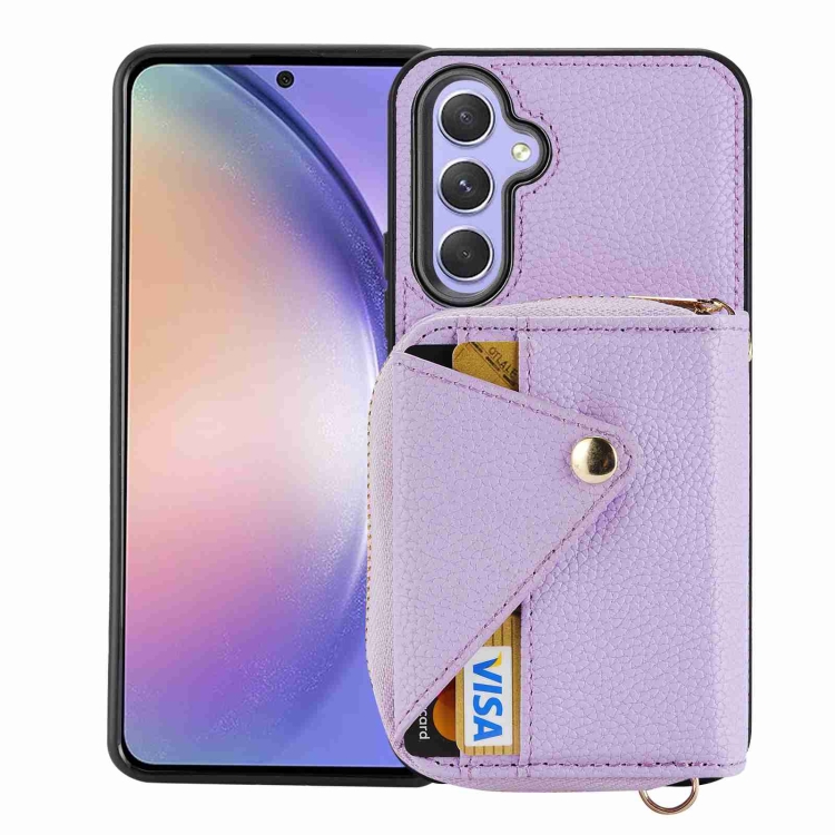 

For Samsung Galaxy A54 Crossbody Zipper Card Bag RFID Anti-theft Phone Case(Purple)