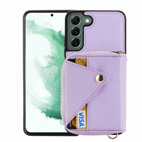 

For Samsung Galaxy S22+ 5G Crossbody Zipper Card Bag RFID Anti-theft Phone Case(Purple)