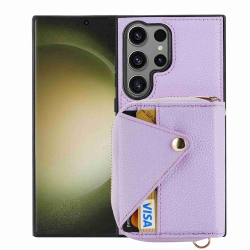 

For Samsung Galaxy S24 Ultra 5G Crossbody Zipper Card Bag RFID Anti-theft Phone Case(Purple)