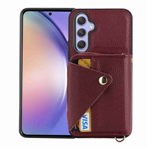 

For Samsung Galaxy S23 FE 5G Crossbody Zipper Card Bag RFID Anti-theft Phone Case(Wine Red)