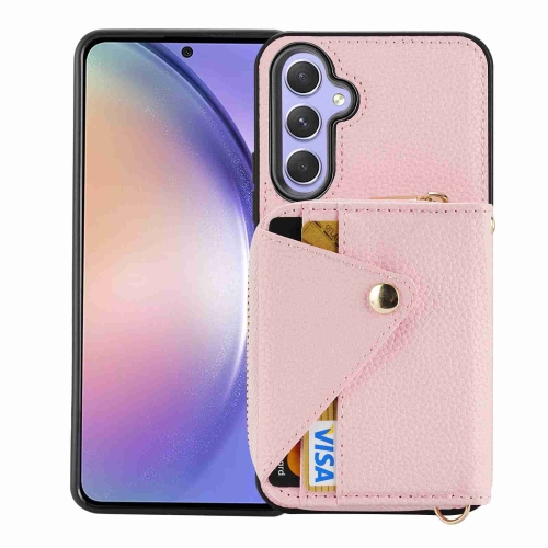 

For Samsung Galaxy S24+ 5G Crossbody Zipper Card Bag RFID Anti-theft Phone Case(Pink)