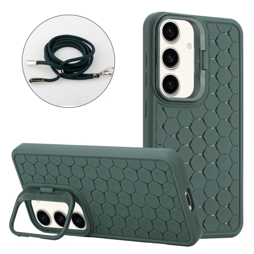 

For Samsung Galaxy A15 4G / 5G Honeycomb Radiating Lens Holder Magsafe Phone Case with Lanyard(Green)