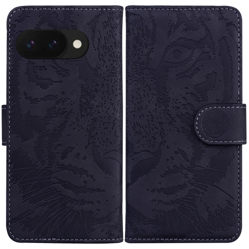 

For Google Pixel 9a Tiger Embossing Pattern Flip Leather Phone Case(Black)