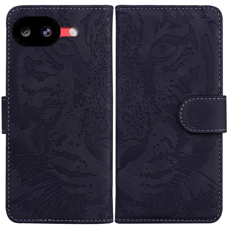 

For Google Pixel 10a Tiger Embossing Pattern Flip Leather Phone Case(Black)