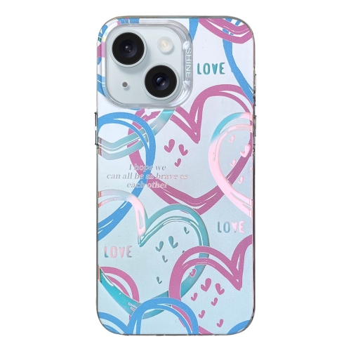 

For iPhone 15 Colorful Pattern TPU + PC Phone Case(Heart)