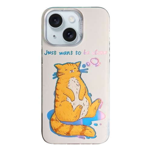 

For iPhone 15 Colorful Pattern TPU + PC Phone Case(Cat)