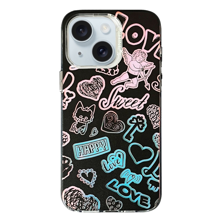 

For iPhone 15 Colorful Pattern TPU + PC Phone Case(Graffiti Angel)