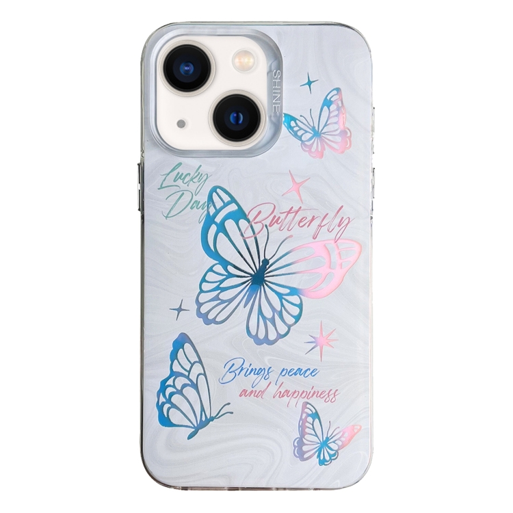 

For iPhone 14 Colorful Pattern TPU + PC Phone Case(White Butterflies)