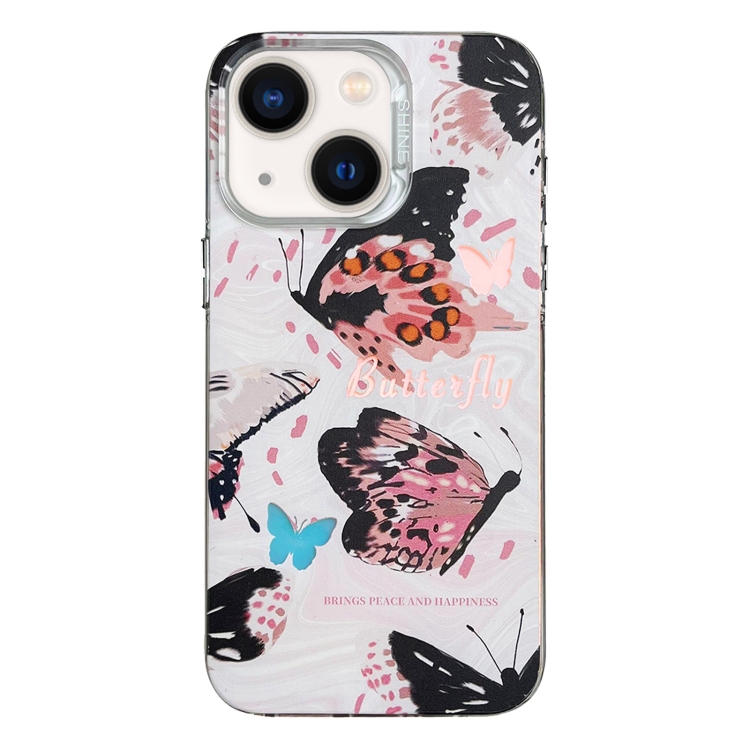 

For iPhone 13 Colorful Pattern TPU + PC Phone Case(Pink Butterflies)