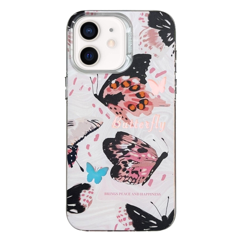 

For iPhone 12 Colorful Pattern TPU + PC Phone Case(Pink Butterflies)