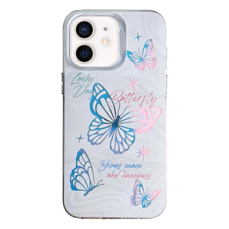 

For iPhone 12 Colorful Pattern TPU + PC Phone Case(White Butterflies)