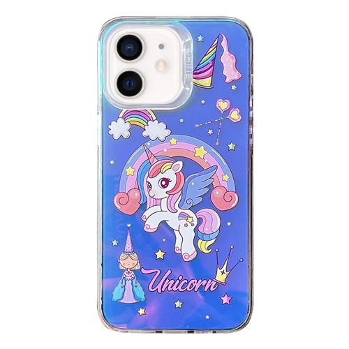 

For iPhone 12 Colorful Pattern TPU + PC Phone Case(Rainbow Unicorn)