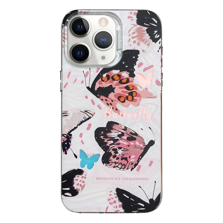 

For iPhone 11 Pro Max Colorful Pattern TPU + PC Phone Case(Pink Butterflies)