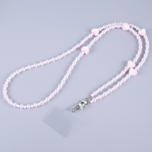 Mobile Phone Anti-lost Love Heart Crossbody Long Bead Chain(Pink) pink faceted gemstone natural rose quartz nuggest charm bead bracelet