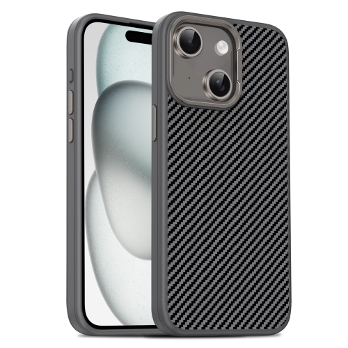 

For iPhone 15 Plus Carbon Fiber Textured Oil Spray PC + TPU Phone Case(Grey)