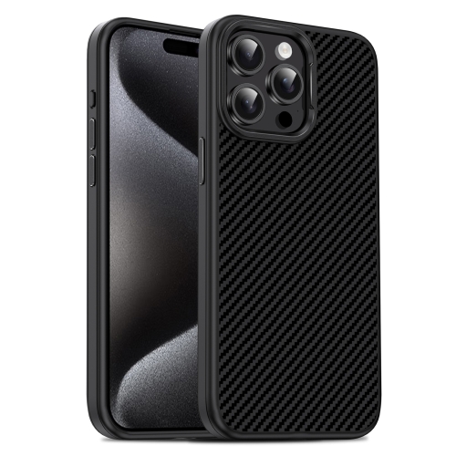 

For iPhone 15 Pro Carbon Fiber Textured Oil Spray PC + TPU Phone Case(Black)