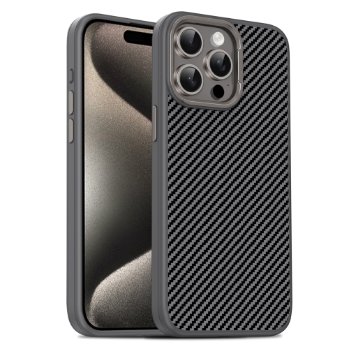 

For iPhone 15 Pro Carbon Fiber Textured Oil Spray PC + TPU Phone Case(Grey)