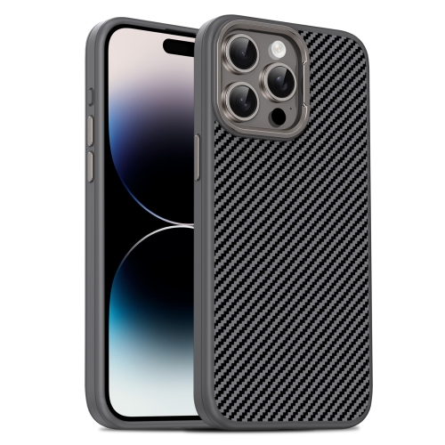 

For iPhone 14 Pro Max Carbon Fiber Textured Oil Spray PC + TPU Phone Case(Grey)