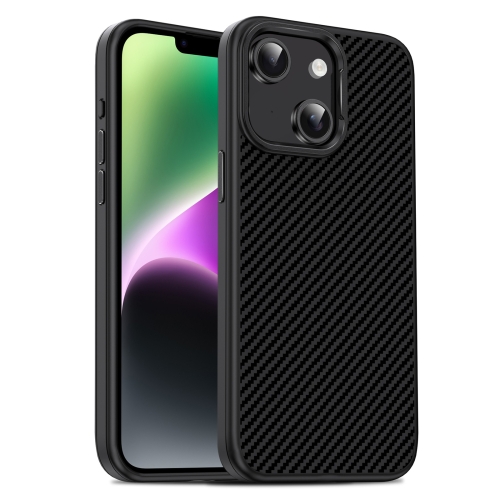 

For iPhone 14 Plus Carbon Fiber Textured Oil Spray PC + TPU Phone Case(Black)
