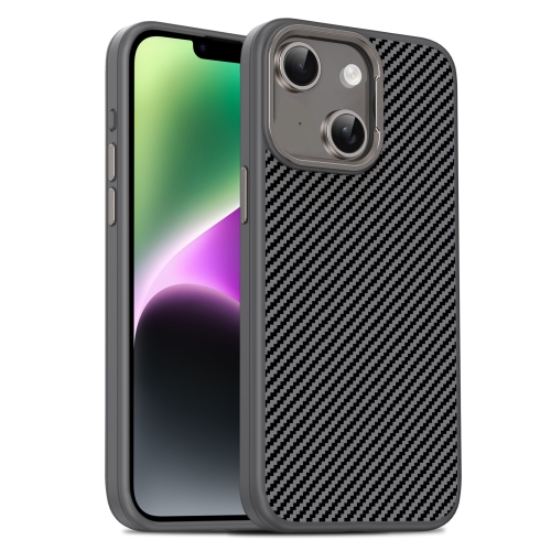 

For iPhone 14 Plus Carbon Fiber Textured Oil Spray PC + TPU Phone Case(Grey)