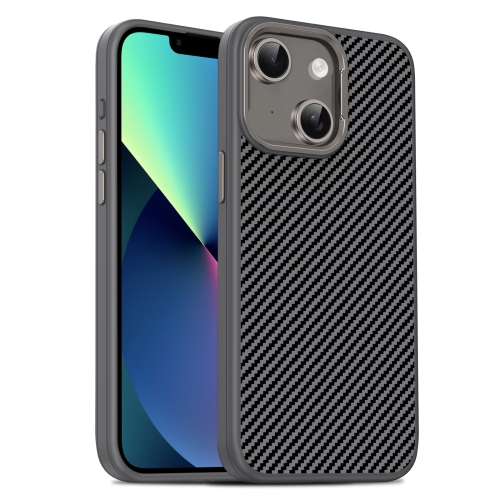 

For iPhone 13 Carbon Fiber Textured Oil Spray PC + TPU Phone Case(Grey)