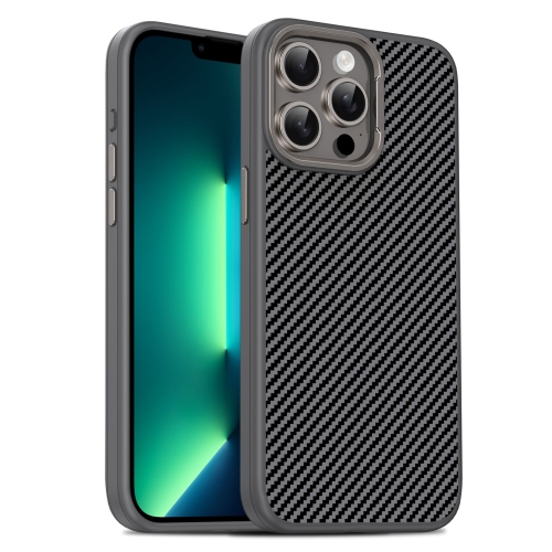 

For iPhone 13 Pro Carbon Fiber Textured Oil Spray PC + TPU Phone Case(Grey)