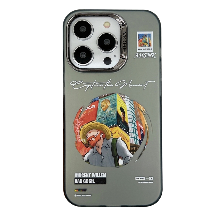 

For iPhone 15 Pro Max Electroplated Lens Illustration Phone Case(Grey)