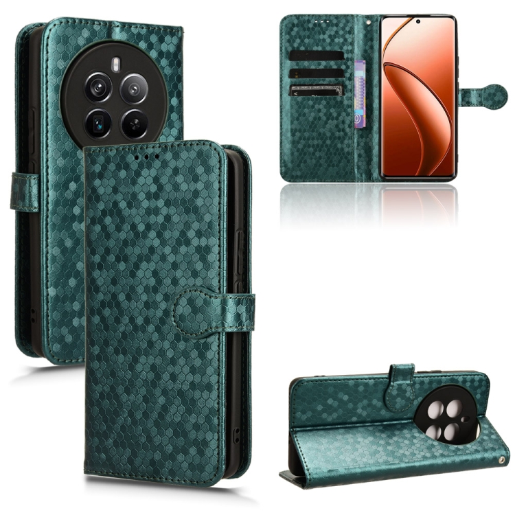 

For Realme 12 Pro / 12 Pro+ Honeycomb Dot Texture Leather Phone Case(Green)