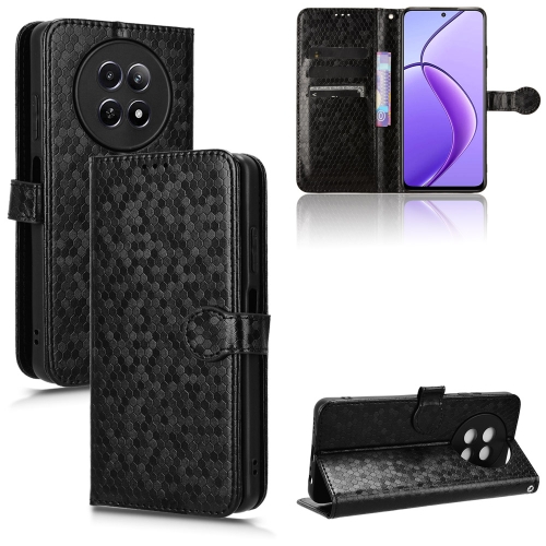

For Realme 12 5G Honeycomb Dot Texture Leather Phone Case(Black)