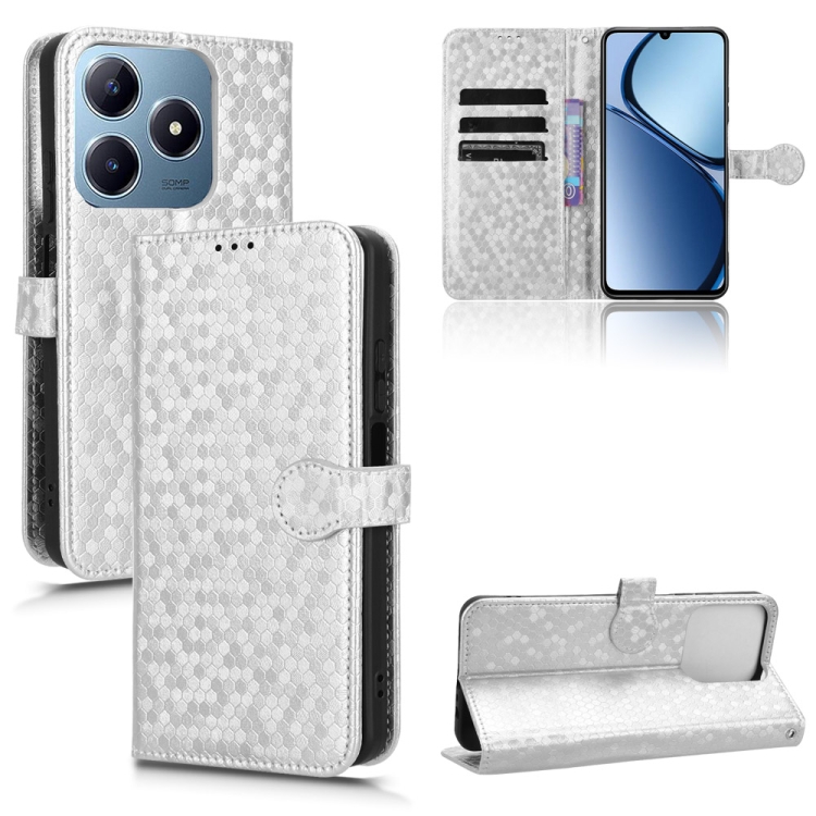

For Realme C61 / C63 Honeycomb Dot Texture Leather Phone Case(Silver)