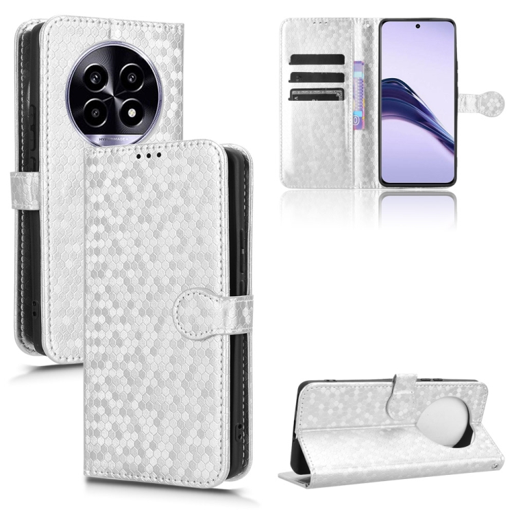 

For Realme 13+ Global Honeycomb Dot Texture Leather Phone Case(Silver)