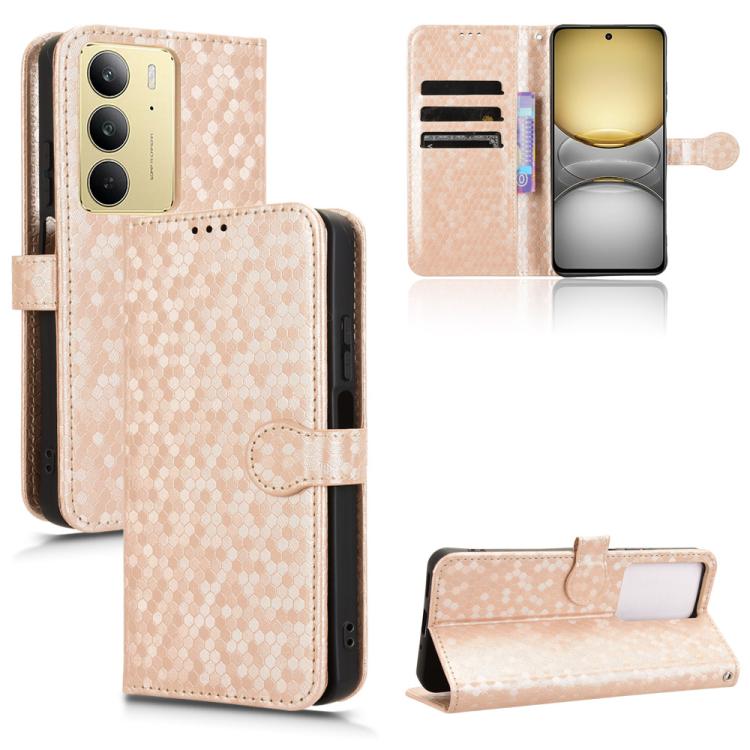 

For Realme C75 4G Honeycomb Dot Texture Leather Phone Case(Gold)